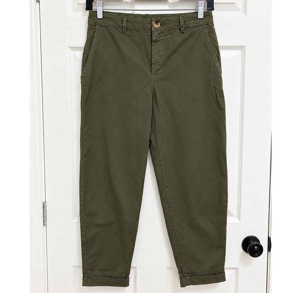 Zara Olive Green Chino Pants Cropped Cuffed Size 4